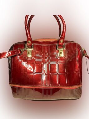 Patent Red Satchel with Gold Hardware